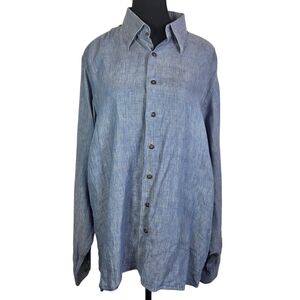 Antonio Valente Men's Casual Blue Linen Blend Button Down Shirt Size L